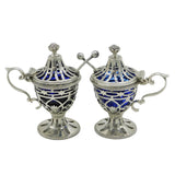 Victorian Pair of Sterling Silver Pierced Pedestal Mustard Pots Antique 1897 London