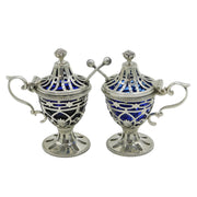 Victorian Pair of Sterling Silver Pierced Pedestal Mustard Pots Antique 1897 London