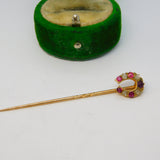 Victorian 15ct Gold, Ruby & Diamond Horseshoe Stick Pin Antique c1890