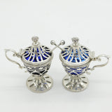 Victorian Pair of Sterling Silver Pierced Pedestal Mustard Pots Antique 1897 London