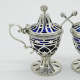 Victorian Pair of Sterling Silver Pierced Pedestal Mustard Pots Antique 1897 London
