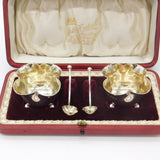 Boxed Edwardian Set of Sterling Silver Salt Cellars Antique 1906 London W. Hutton & Sons