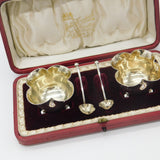 Boxed Edwardian Set of Sterling Silver Salt Cellars Antique 1906 London W. Hutton & Sons