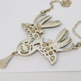 Sterling Silver, Guilloche Enamel & Opal Dragonfly Drop Pendant Necklace Vintage c1970