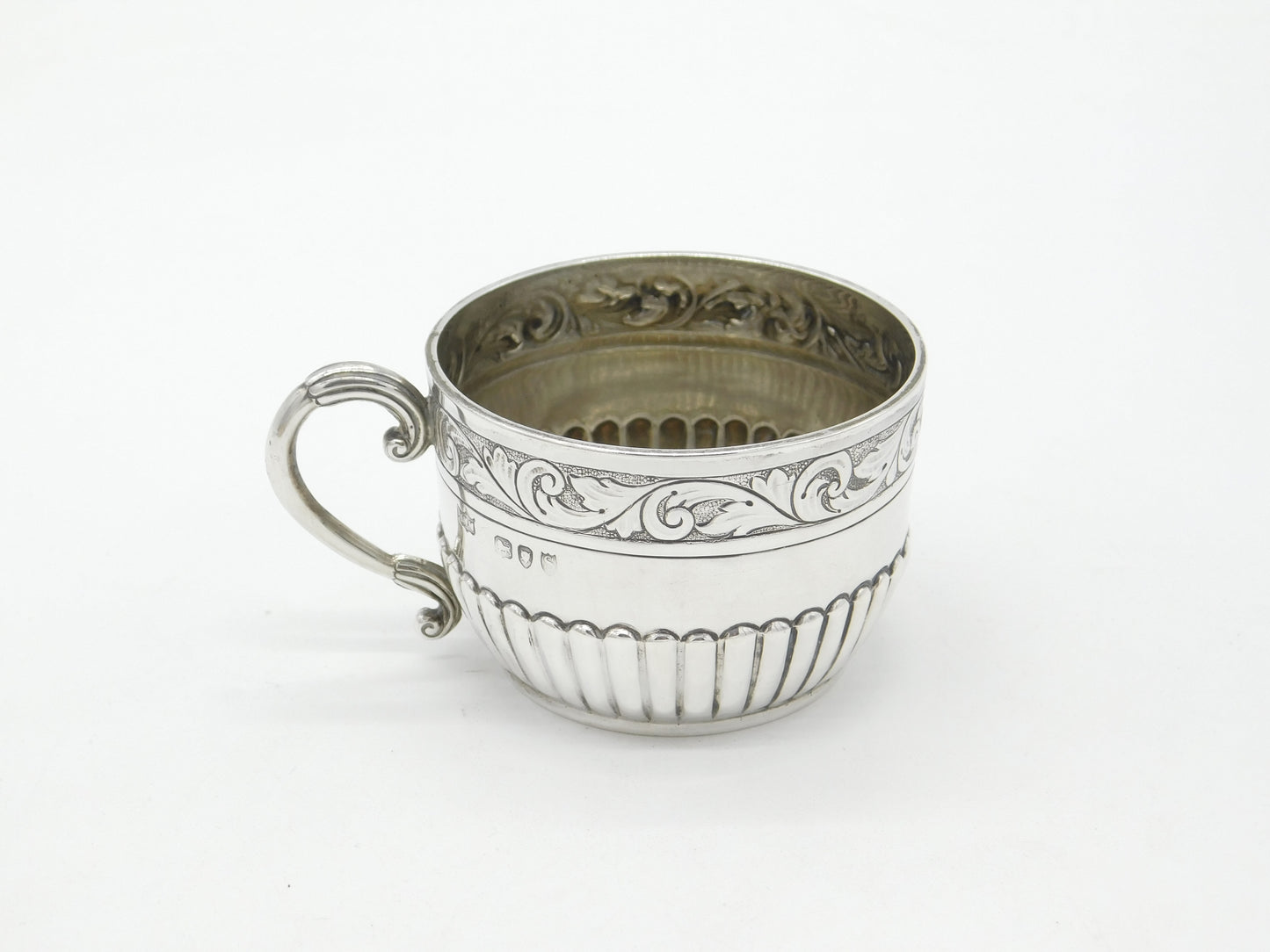 Victorian Sterling Silver Floral Pattern Teacup Antique 1893 London Mappin Webb