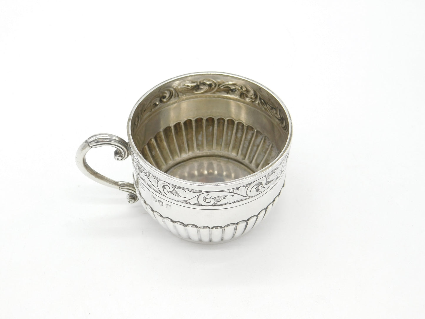 Victorian Sterling Silver Floral Pattern Teacup Antique 1893 London Mappin Webb