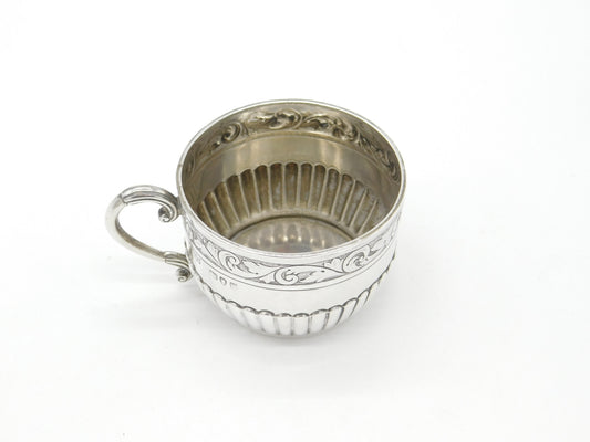 Victorian Sterling Silver Floral Pattern Teacup Antique 1893 London Mappin Webb