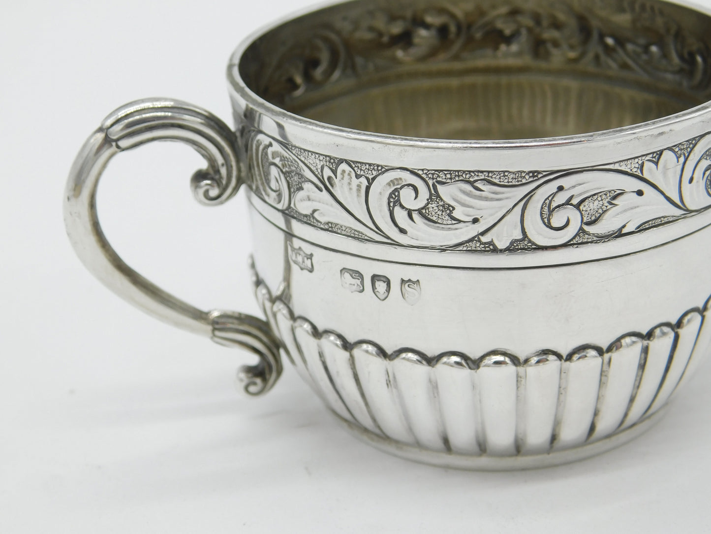 Victorian Sterling Silver Floral Pattern Teacup Antique 1893 London Mappin Webb