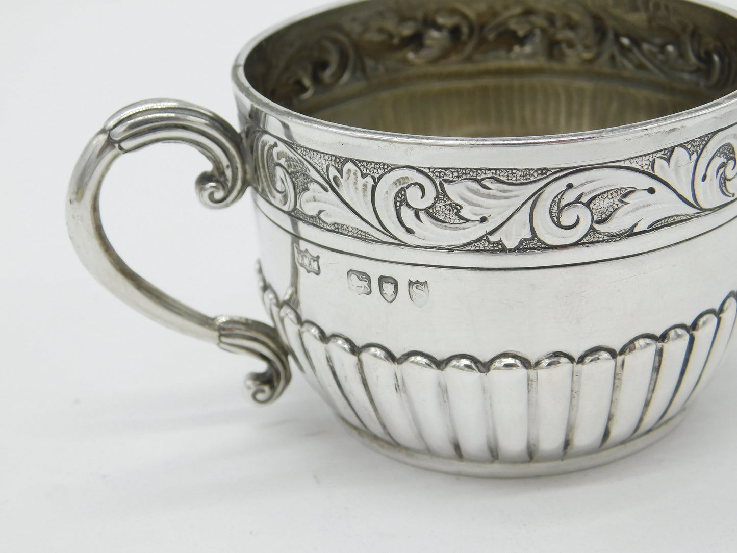 Victorian Sterling Silver Floral Pattern Teacup Antique 1893 London Mappin Webb