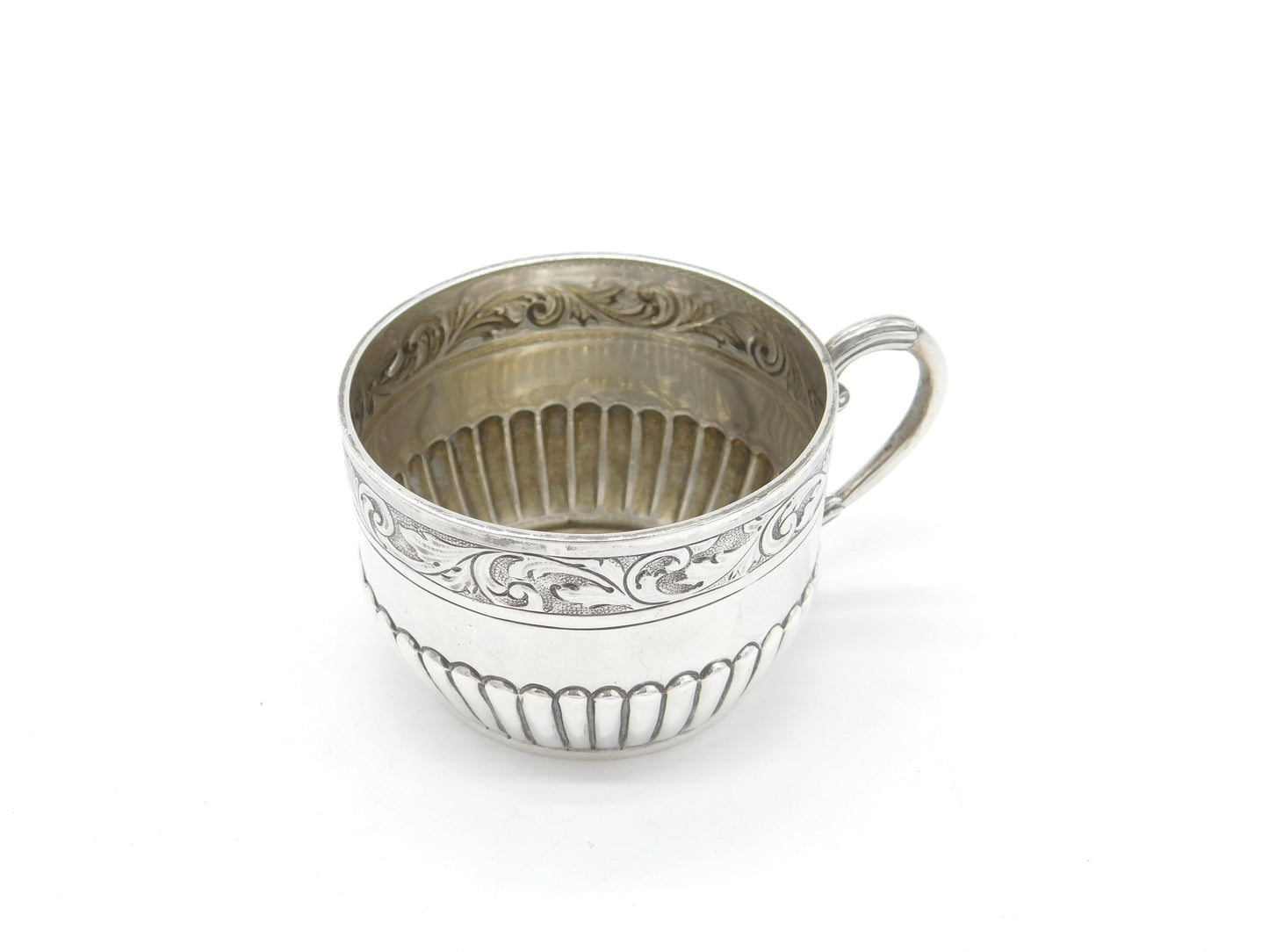 Victorian Sterling Silver Floral Pattern Teacup Antique 1893 London Mappin Webb