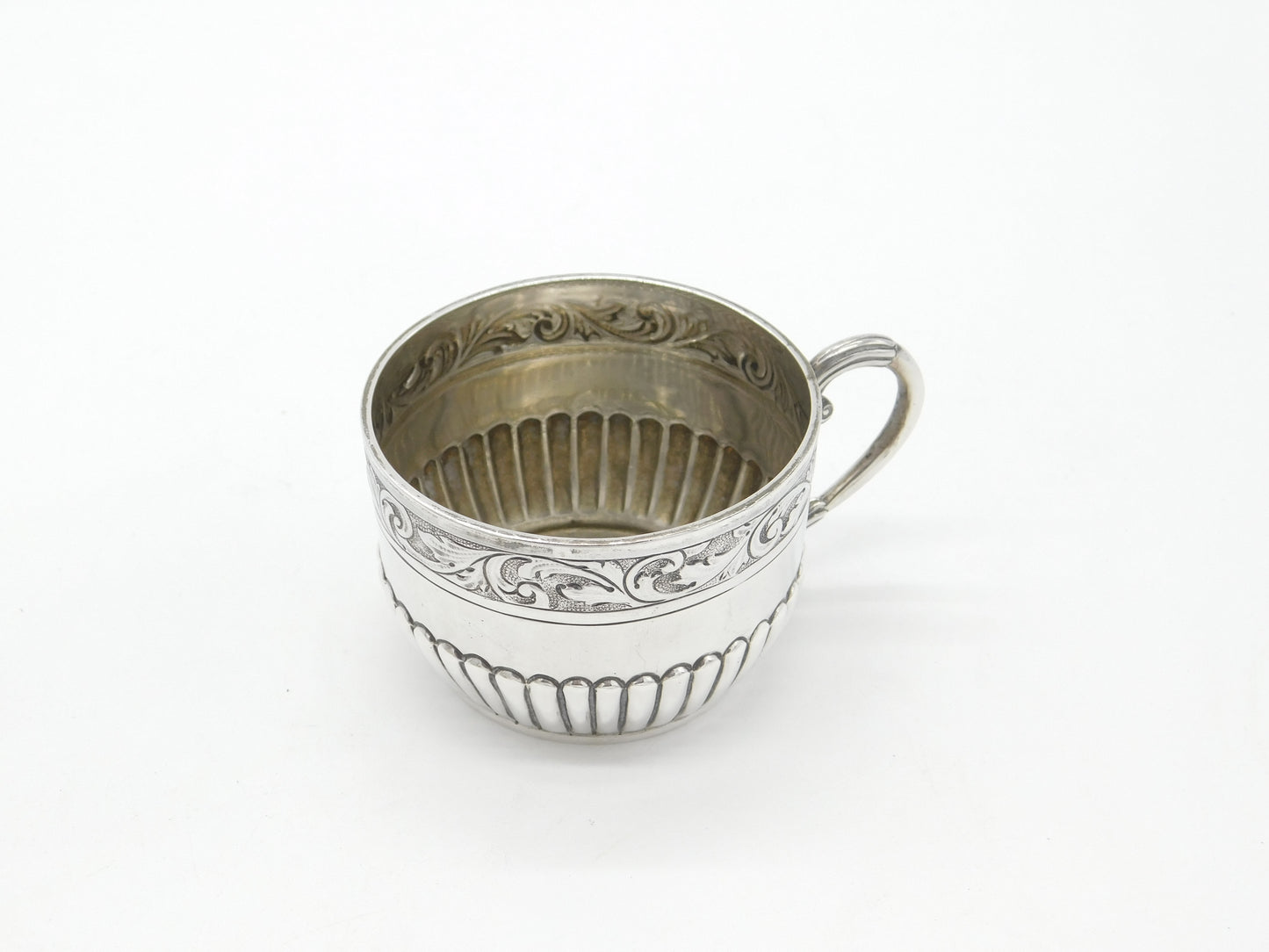 Victorian Sterling Silver Floral Pattern Teacup Antique 1893 London Mappin Webb