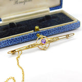 Edwardian 9ct Gold, Amethyst & Seed Pearl Bar Brooch Antique c1910