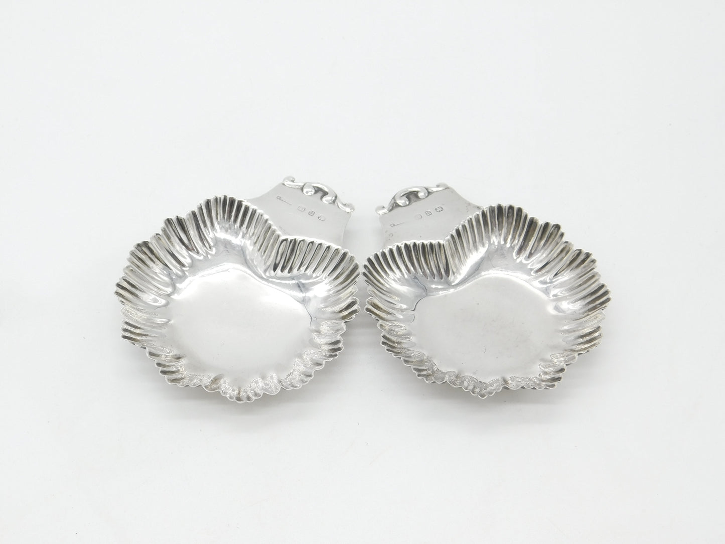 Victorian Pair of Sterling Silver Leaf Pattern Butter Dishes 1894 Birmingham