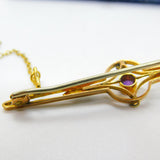 Edwardian 9ct Gold, Amethyst & Seed Pearl Bar Brooch Antique c1910