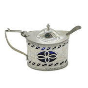 Edwardian Sterling Silver Floral Pierced Mustard Pot Antique 1907 Birmingham