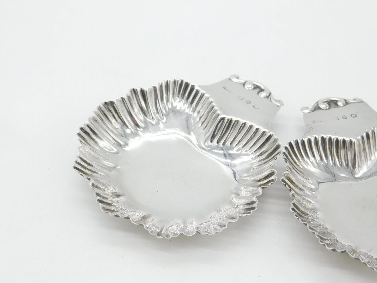 Victorian Pair of Sterling Silver Leaf Pattern Butter Dishes 1894 Birmingham