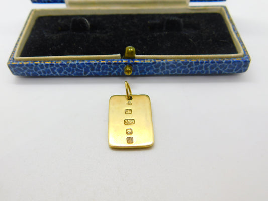 9ct Gold 'Ti Volio Bene' Italian Love You Ingot Bar Pendant Vintage 1976 London