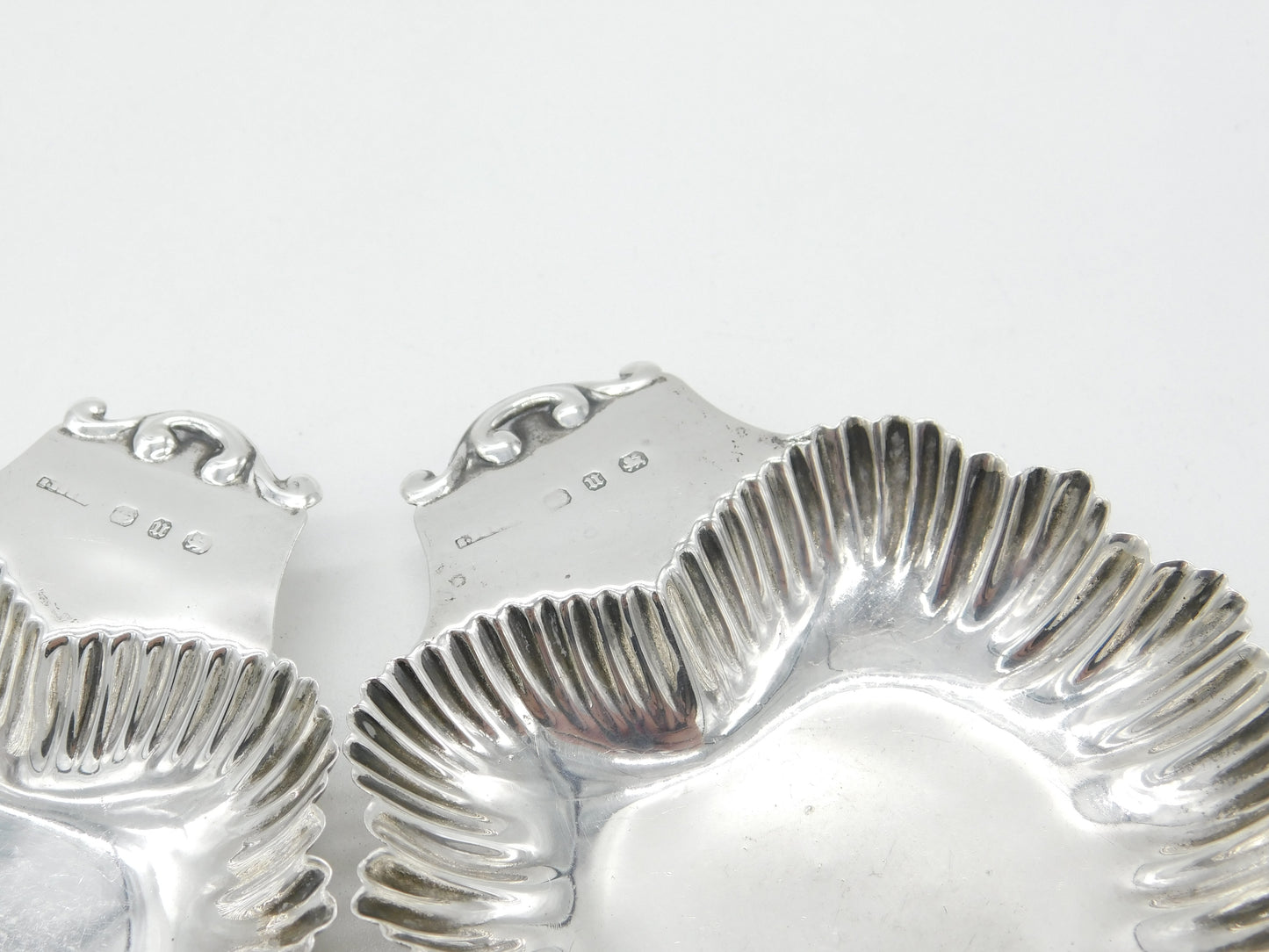 Victorian Pair of Sterling Silver Leaf Pattern Butter Dishes 1894 Birmingham