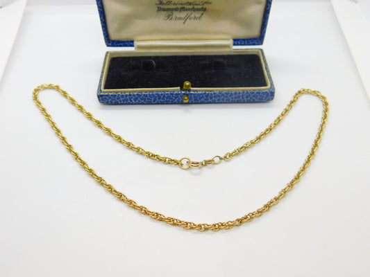 9ct Yellow Gold Essential Rope Chain Necklace Vintage c1970 16" Length