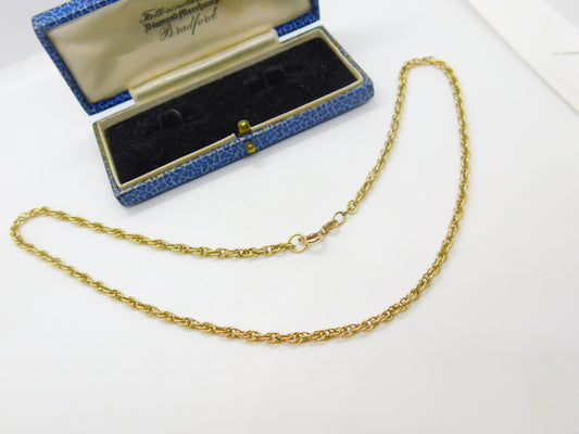 9ct Yellow Gold Essential Rope Chain Necklace Vintage c1970 16" Length