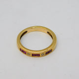 9ct Yellow Gold Square Cut Ruby & Diamond Band Ring Vintage c1970