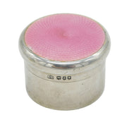 Sterling Silver Pink Guilloche Enamel Trinket Pot Antique 1916 London
