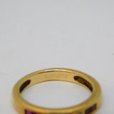 9ct Yellow Gold Square Cut Ruby & Diamond Band Ring Vintage c1970