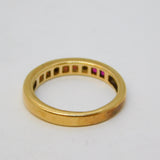 9ct Yellow Gold Square Cut Ruby & Diamond Band Ring Vintage c1970