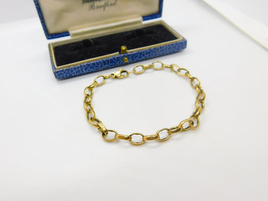 9ct Yellow Gold Cable Link Chain Bracelet Vintage 1969 Birmingham 7" Length