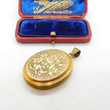 Large Victorian 9ct Yellow Gold Back & Forget-Me-Not Front Floral Locket Antique c1890