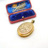 Large Victorian 9ct Yellow Gold Back & Forget-Me-Not Front Floral Locket Antique c1890