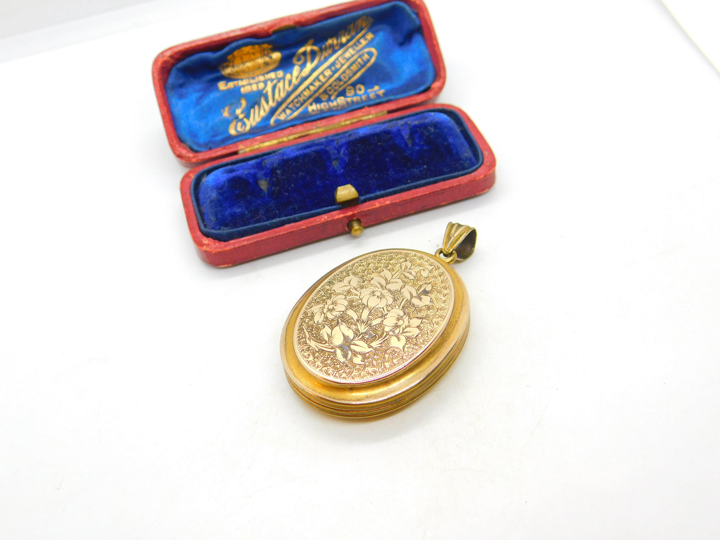 Large Victorian 9ct Yellow Gold Back & Forget-Me-Not Front Floral Locket Antique c1890