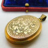 Large Victorian 9ct Yellow Gold Back & Forget-Me-Not Front Floral Locket Antique c1890