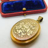 Large Victorian 9ct Yellow Gold Back & Forget-Me-Not Front Floral Locket Antique c1890