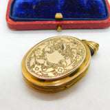 Large Victorian 9ct Yellow Gold Back & Forget-Me-Not Front Floral Locket Antique c1890