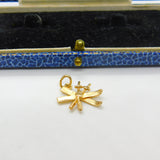 14ct Yellow Gold Skiing Skis & Poles Charm Pendant Vintage c1970