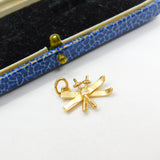 14ct Yellow Gold Skiing Skis & Poles Charm Pendant Vintage c1970