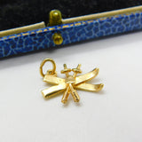 14ct Yellow Gold Skiing Skis & Poles Charm Pendant Vintage c1970