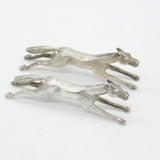 Pair of Cast Britannia Grade Silver Galloping Horse Knife Rests Antique c1930