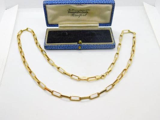 14ct Yellow Gold Trombone Link Chain Necklace Vintage c1970 22" Length