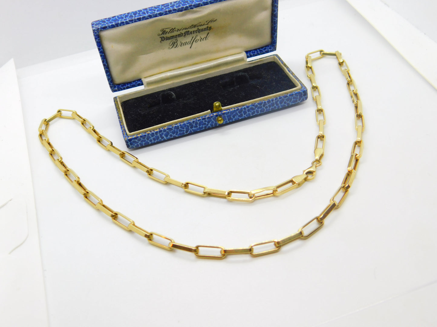 14ct Yellow Gold Trombone Link Chain Necklace Vintage c1970 22" Length