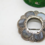 Victorian Sterling Silver Montrose Agate Floral Kilt Brooch Antique c1860