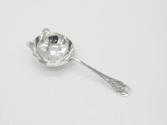 Sterling Silver Floral Pattern Handle Tea Strainer 1943 Antique Art Deco