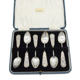 20th Century Boxed Chinese Export Sterling Silver Teaspoons Antique c1930