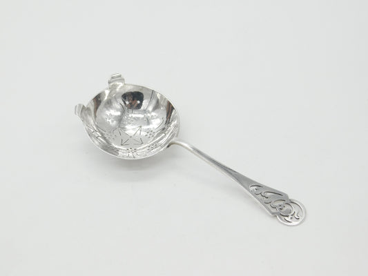 Sterling Silver Floral Pattern Handle Tea Strainer 1943 Antique Art Deco