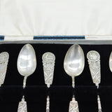20th Century Boxed Chinese Export Sterling Silver Teaspoons Antique c1930