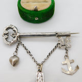 Victorian Sterling Silver Faith, Hope, Charity Key Sweetheart Brooch Antique