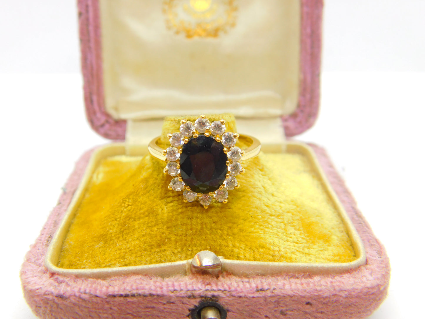 18ct Yellow Gold, Sapphire & Diamond Paste Floral Cluster Ring Vintage c1970