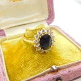 18ct Yellow Gold, Sapphire & Diamond Paste Floral Cluster Ring Vintage c1970