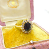 18ct Yellow Gold, Sapphire & Diamond Paste Floral Cluster Ring Vintage c1970